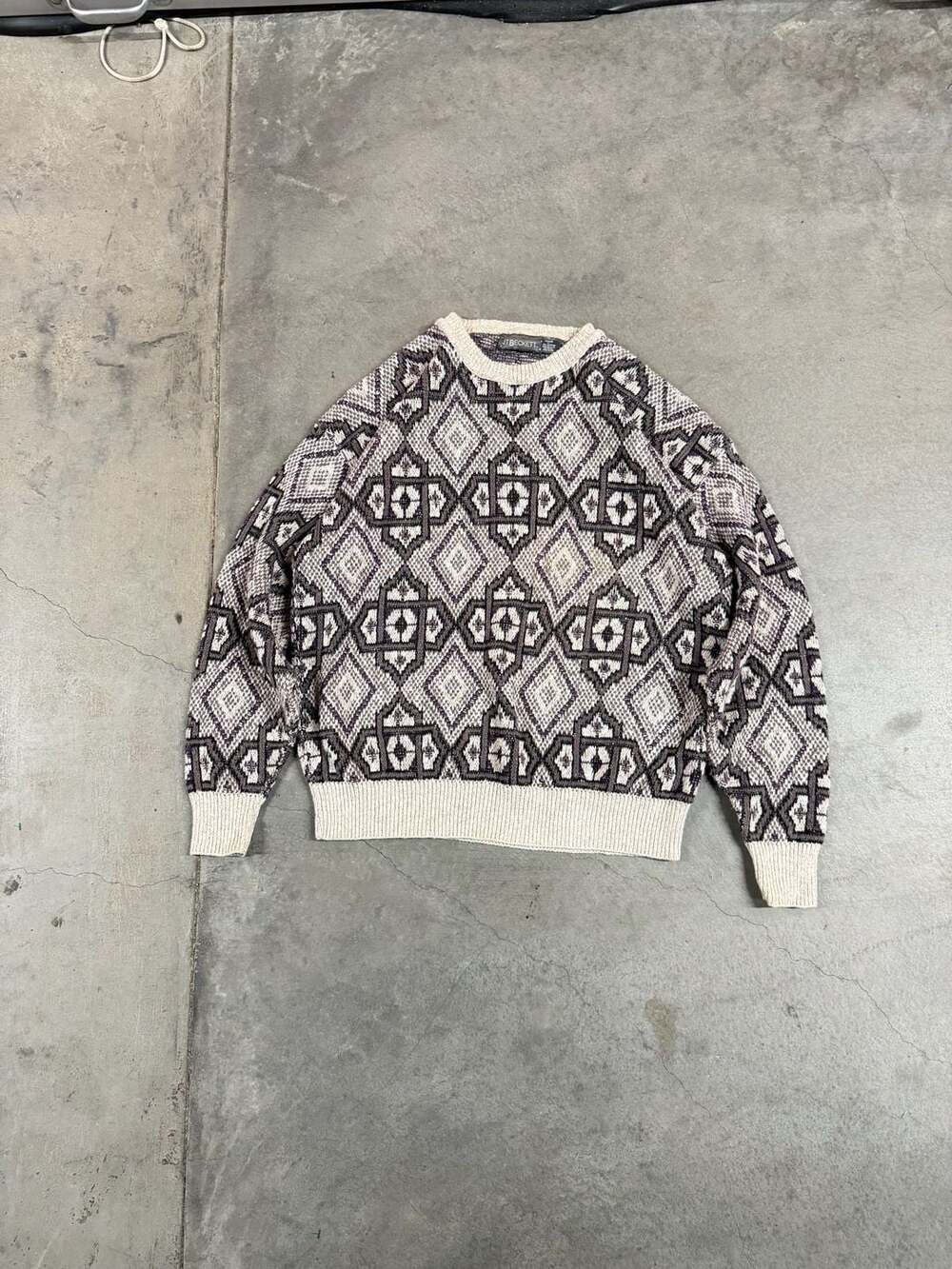 JT Beckett Vintage Geometric Aztec Pattern Crewneck Knit Sweater